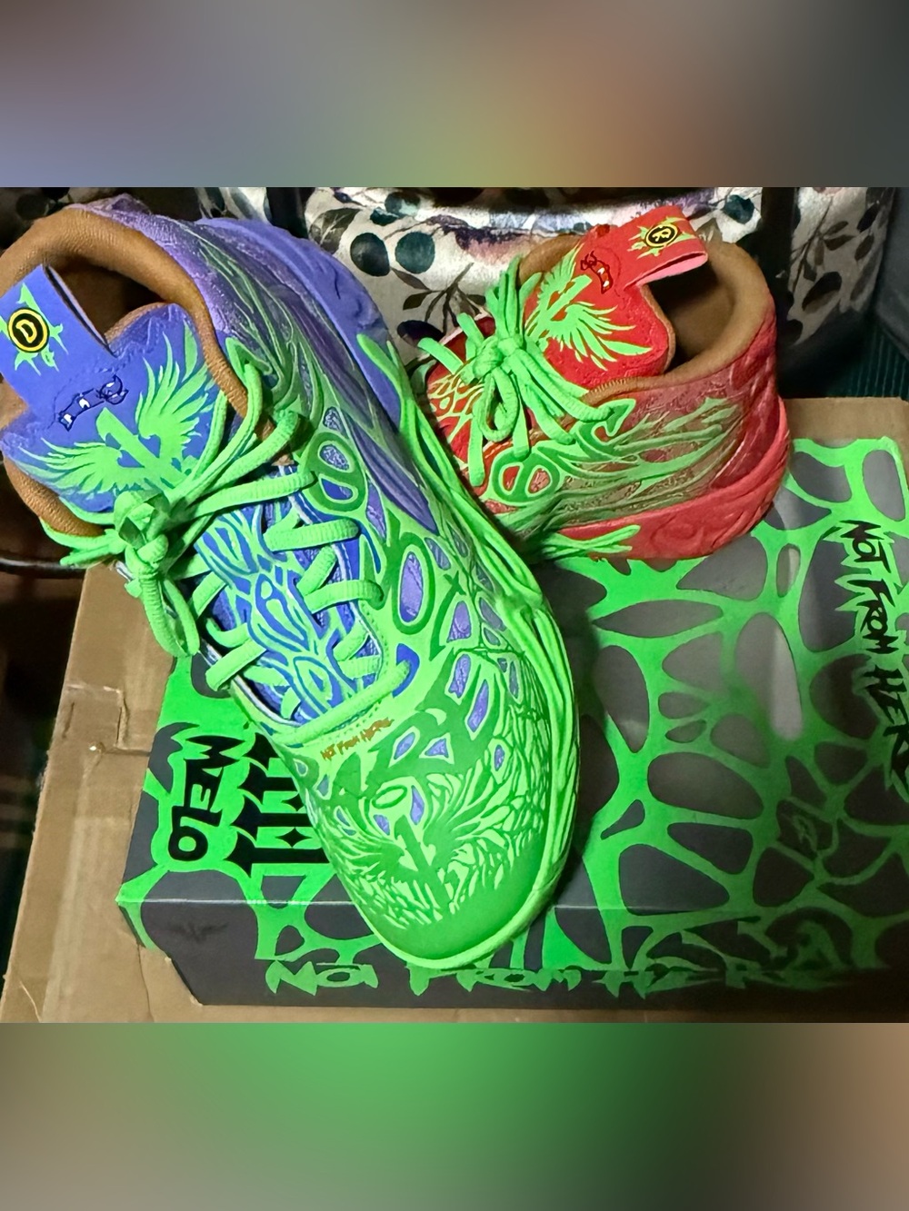 Puma Women's Neon Green & Purple Graphic Sneakers